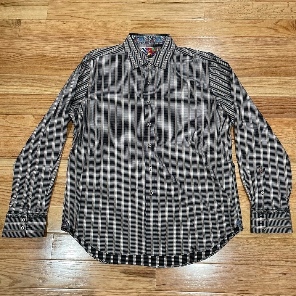 Robert Graham Cotton Black Multi Flip Cuff Floral Contrast Button Down Shirt XL